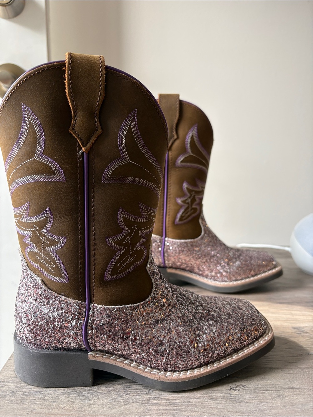 Shyanne Brown & Purple Glitter Kids Cowboy Boots
